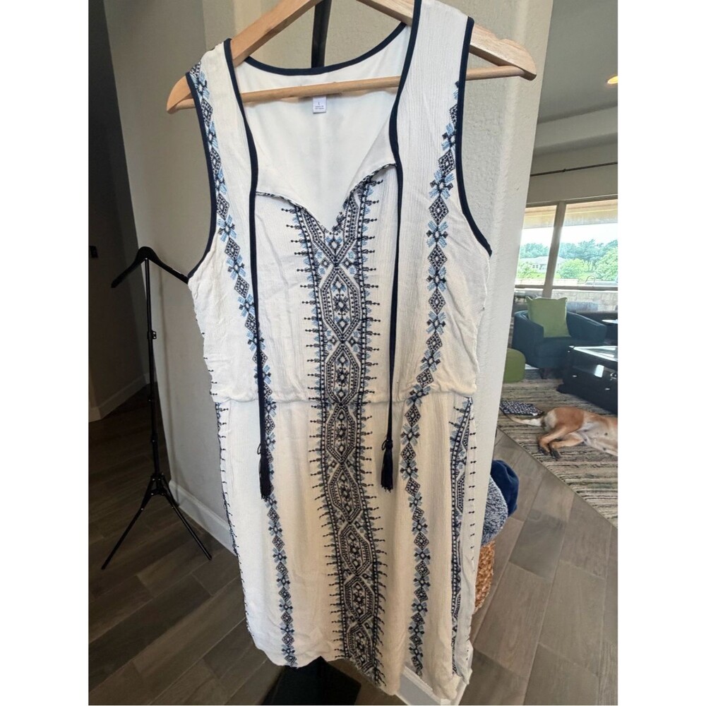 Westport 1962 White Embroidered Sleeveless Mini Dress with Navy Trim L
